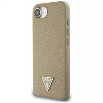 Guess Grained Triangle MagSafe dėklas, skirtas iPhone 16e (rudas)