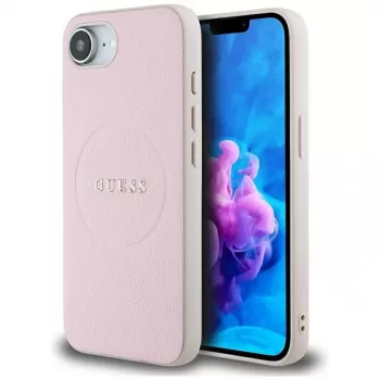 Guess Grained Ring MagSafe dėklas, skirtas Apple iPhone 16e (rožinis)