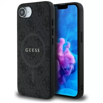 Guess 4G Ring Classic Logo MagSafe dėklas, skirtas iPhone 16e (juodas)