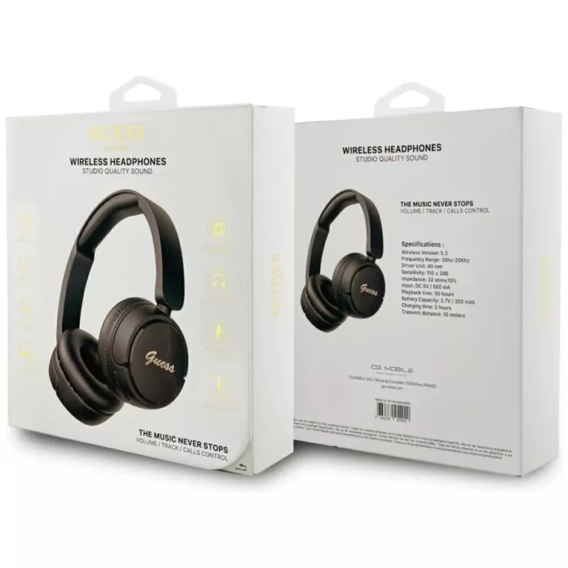 Guess Metal Logo Script belaidės Bluetooth 5.3 ausinės, juodos