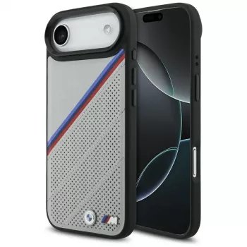 BMW M Tricolor Metal Logo MagSafe dėklas, skirtas Apple iPhone Air, pilkas