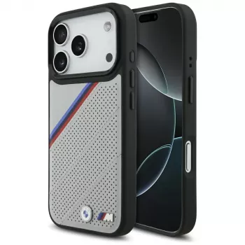 BMW M Tricolor Metal Logo MagSafe dėklas, skirtas iPhone 17 Pro, pilkas
