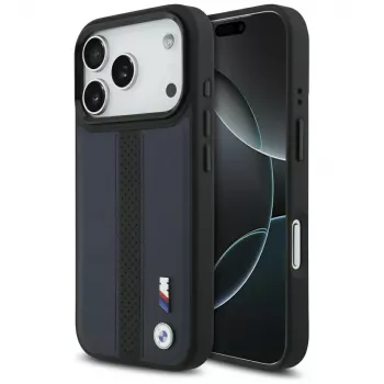 BMW M Perforated Stripe Logo MagSafe dėklas, skirtas Apple iPhone 17 Pro, tamsiai mėlynas