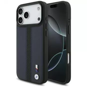 BMW M Perforated Stripe Logo MagSafe Case, skirtas iPhone 17 Pro Max, tamsiai mėlyna