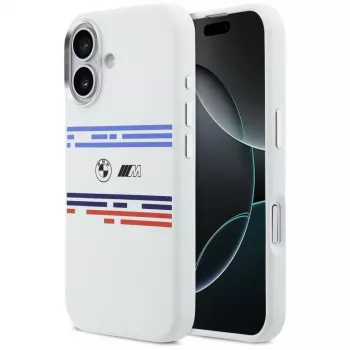 BMW M Silicon Horizontal Line MagSafe dėklas, skirtas Apple iPhone 17, baltas