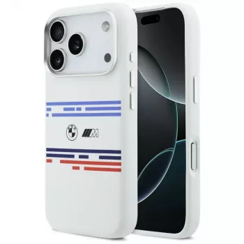 BMW M Silikoninis Horizontalios Linijos MagSafe Dėklas, skirtas iPhone 17 Pro, Baltas