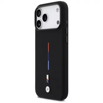 BMW M Silicon Tricolor Line MagSafe dėklas, skirtas Apple iPhone 17 Pro Max, juodas
