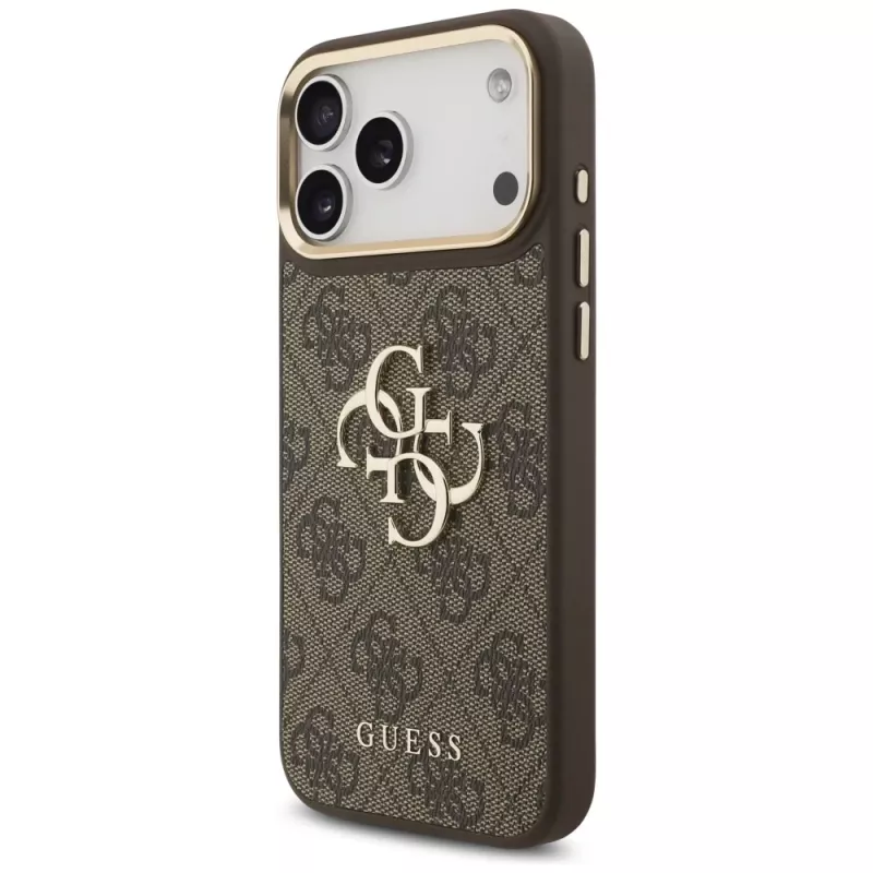 Guess 4G Big Classic Logo BigStrap Metal Buttons Case, skirtas iPhone 17 Pro Max, ruda