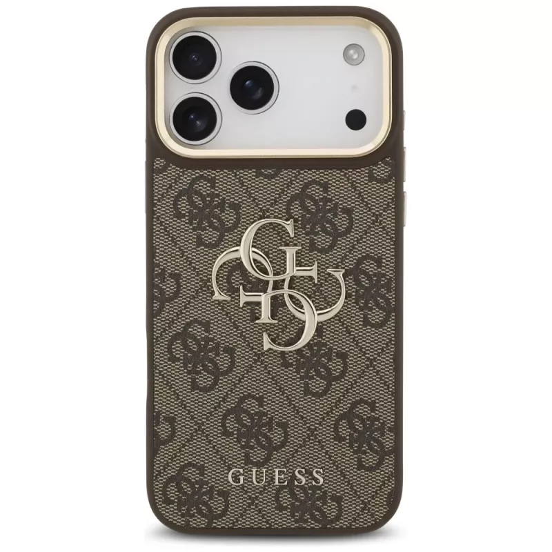 Guess 4G Big Classic Logo BigStrap Metal Buttons Case, skirtas iPhone 17 Pro Max, ruda
