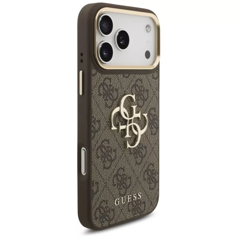 Guess 4G Big Classic Logo BigStrap Metal Buttons Case, skirtas iPhone 17 Pro Max, ruda
