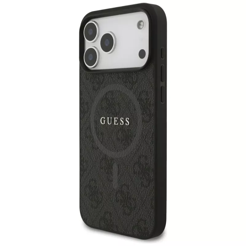 Guess 4G Ring Classic Logo MagSafe Dėklas, skirtas iPhone 17 Pro Max (Juodas)