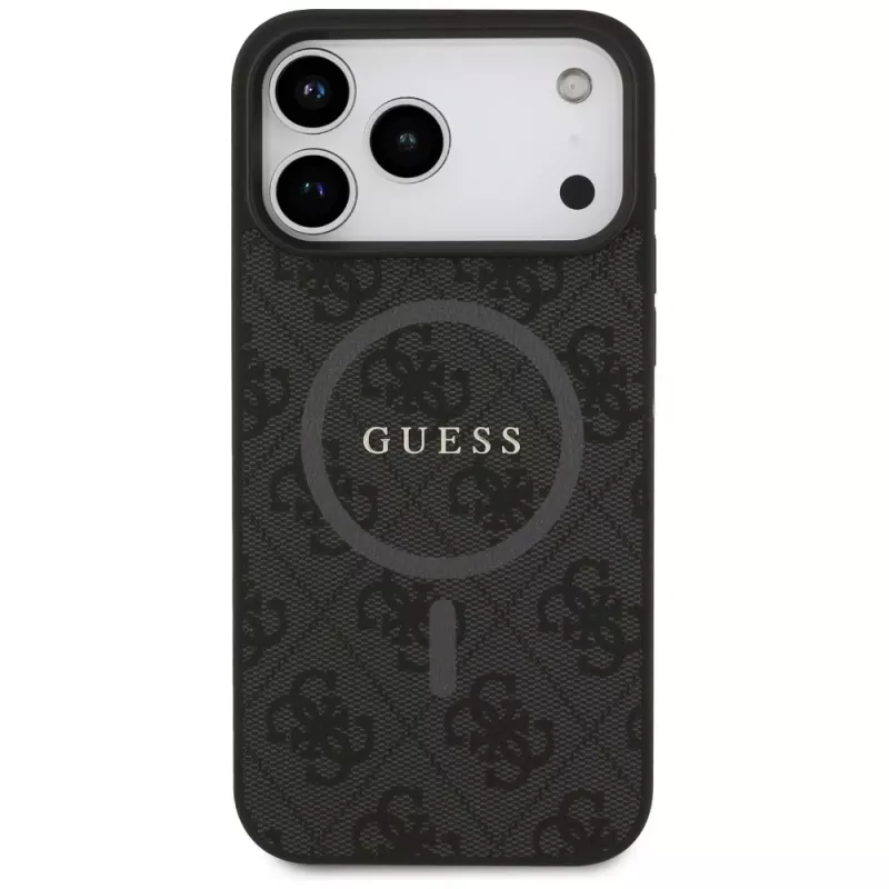 Guess 4G Ring Classic Logo MagSafe Dėklas, skirtas iPhone 17 Pro Max (Juodas)