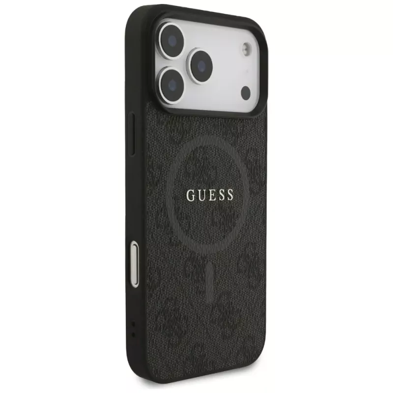 Guess 4G Ring Classic Logo MagSafe Dėklas, skirtas iPhone 17 Pro Max (Juodas)