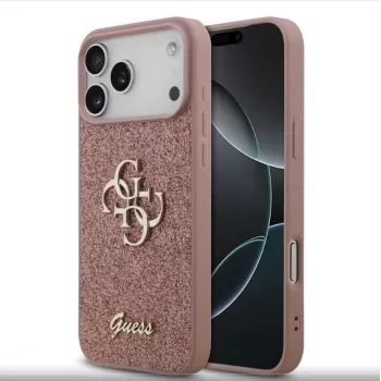 Guess Fixed Glitter Big 4G Dėklas, skirtas iPhone 17 Pro Max (rožinis)