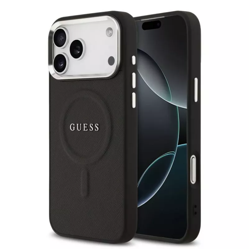 Guess Classic Logo MagSafe dėklas, skirtas iPhone 17 Pro Max, juodas