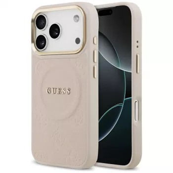 Guess Peony Hot Stamp MagSafe dėklas, skirtas iPhone 17 Pro, rožinis