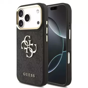 Guess 4G Big 4G Classic Logo Case, skirtas iPhone 17 Pro Max (juoda / auksinė)
