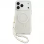Guess IML Flowers Electro Pearl Strap MagSafe Case, skirtas iPhone 17 Pro Max, baltas