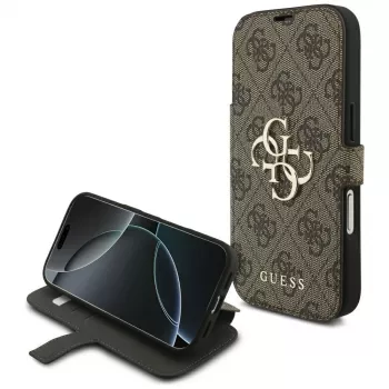 Guess Book 4G Metal Logo Dėklas, skirtas Apple iPhone 17 Pro, rudas