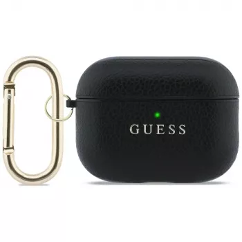 Guess Grained Classic Logo Case, skirtas AirPods Pro 3, juoda