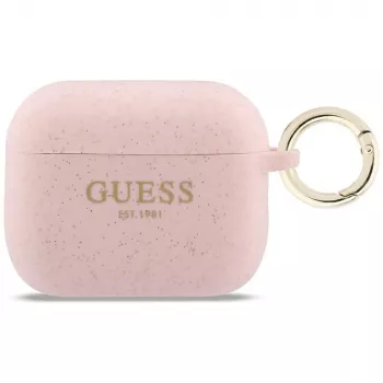 Guess silikoninis blizgus žiedinis dėklas AirPods Pro 3, rožinis
