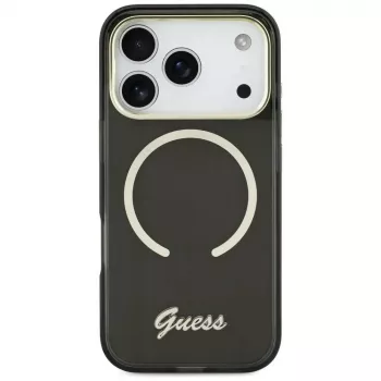 Guess IML Script Metal MagSafe dėklas, skirtas Apple iPhone 17, juodas