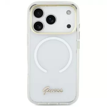 Guess IML Gradient Script Metal MagSafe Case, skirtas Apple iPhone 17, baltas