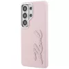 KARL LAGERFELD Grained Signature Metal Resin Logo Case, skirta Samsung Galaxy S26 Ultra, rožinė