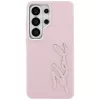 KARL LAGERFELD Grained Signature Metal Resin Logo Case, skirta Samsung Galaxy S26 Ultra, rožinė