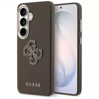 Guess Grained Big 4G Metal Logo Dėklas, skirtas Samsung Galaxy S26+, rudas