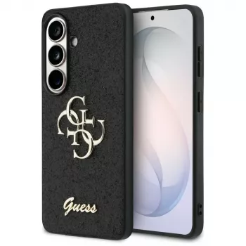 Guess Fixed Glitter Big 4G Metal Logo Dėklas, skirtas Samsung Galaxy S26 (Juodas)