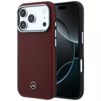 Mercedes Leather Semi Wrap Wood Effect MagSafe Case for iPhone 17 Pro Max Red