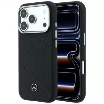 Mercedes Leather Semi Wrap Wood Effect MagSafe Case for iPhone 17 Pro Max Black