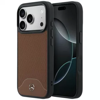 Mercedes Leather Wood Effect and Curve MagSafe Case for iPhone 17 Pro Camel