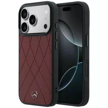 Mercedes Leather Case su Crossed Lines ir MagSafe, skirtas iPhone 17 Pro Max, raudona