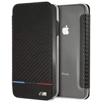 BMW M Carbon Tricolor Stripe Book Case, skirta Apple iPhone XS Max - juoda