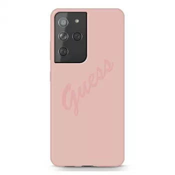 Guess GUHCS21LLSVSPI Script Vintage Hard Case, skirtas Samsung Galaxy S21 Ultra (SM-G998) - Rožinė
