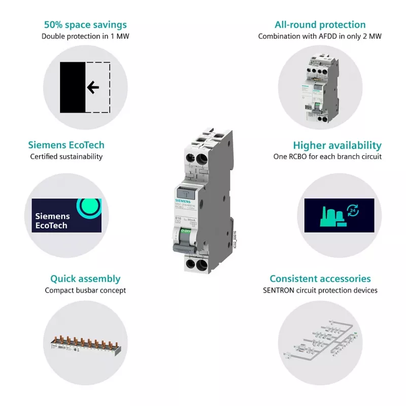 Siemens 5SV13166KK16 RCBO 2-Pole 16 A 30 mA Type C 6 kA