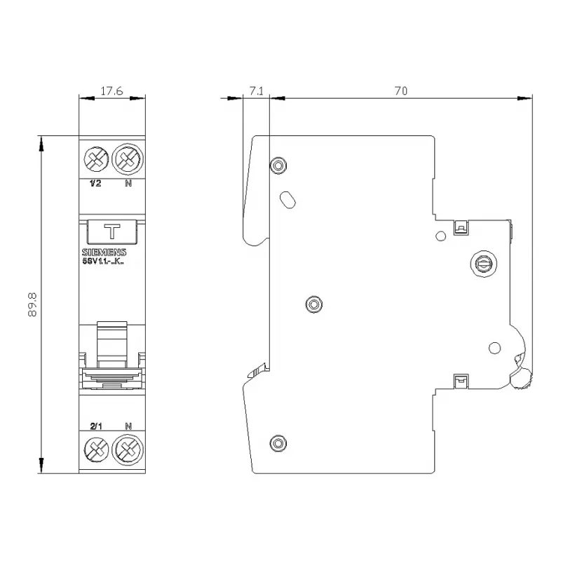 Siemens 5SV13166KK16 RCBO 2-Pole 16 A 30 mA Type C 6 kA