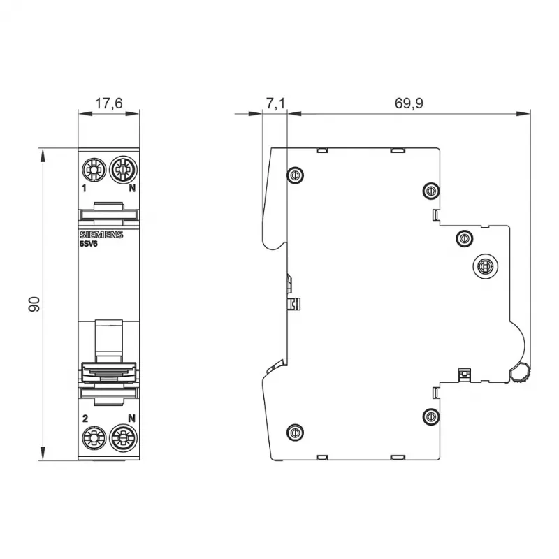 Siemens 5SV6016-6KK16 AFDD/MCB kombinacinis įrenginys B16 2-polių 230V 1TE