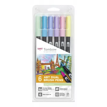 Tombow ABT-6P-2 Dual Brush Pen rinkinys – 6 spalvų – smulkus antgalis ir šepetėlio antgalis – įvairiaspalvis