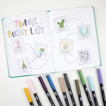 Tombow ABT-6P-4 Dual Brush Pen rinkinys – 6 rašikliai – smulkus ir šepetėlio antgalis – įvairiaspalvis – apvalus