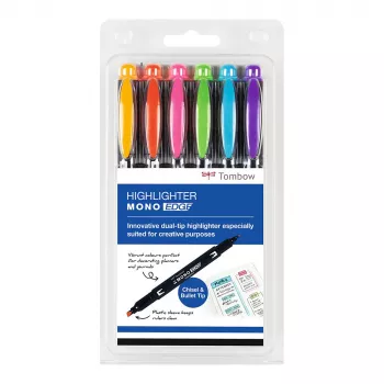Tombow MONO Edge Highlighter rašiklių rinkinys - kaltinis ir smailusis antgalis 3,8 mm 0,8 mm linija, asorti (6 vnt.)