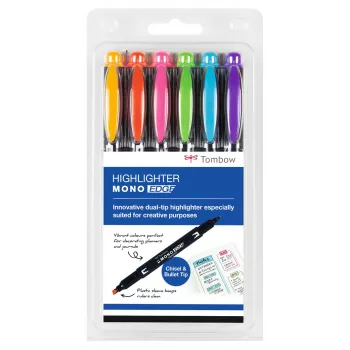 Tombow MONO Edge Highlighter rašiklių rinkinys - kaltinis ir smailusis antgalis 3,8 mm 0,8 mm linija, asorti (6 vnt.)