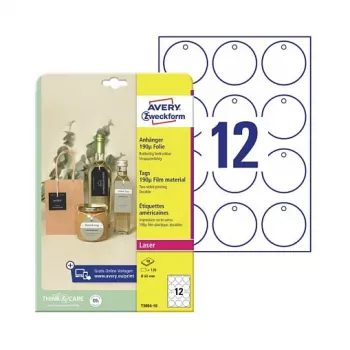 Avery Zweckform T3004-10 Nelipnios apvalios etiketės, poliesteris, baltos, 60 mm, 120 etikečių