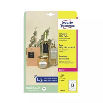 Avery Zweckform T3004-10 Nelipnios apvalios etiketės, poliesteris, baltos, 60 mm, 120 etikečių