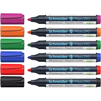 Schneider Maxx 290 Whiteboard ir Flipchart žymeklių rinkinys, 6 vnt., įvairių spalvų, 2,0–3,0 mm