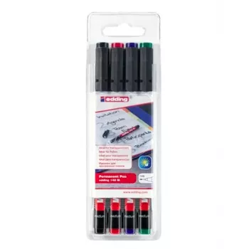 EDDING 142 M OHP Marker rinkinys - juoda, mėlyna, žalia, raudona - apvalus antgalis - vidutinis - 1 mm - alkoholinis rašalas - folijai, stiklui, plastikui