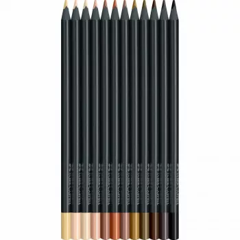 Faber-Castell Black Edition spalvotų pieštukų rinkinys - Odos atspalviai - 12 vnt. - tamsiam ir spalvotam popieriui