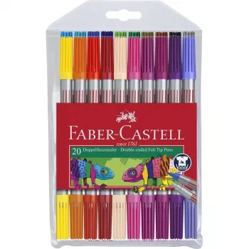 FABER-CASTELL Duo Fibre-Tip Pens - Permanent - Bright Colours - Water-Based Ink - Fine Tip (Pack of 20)